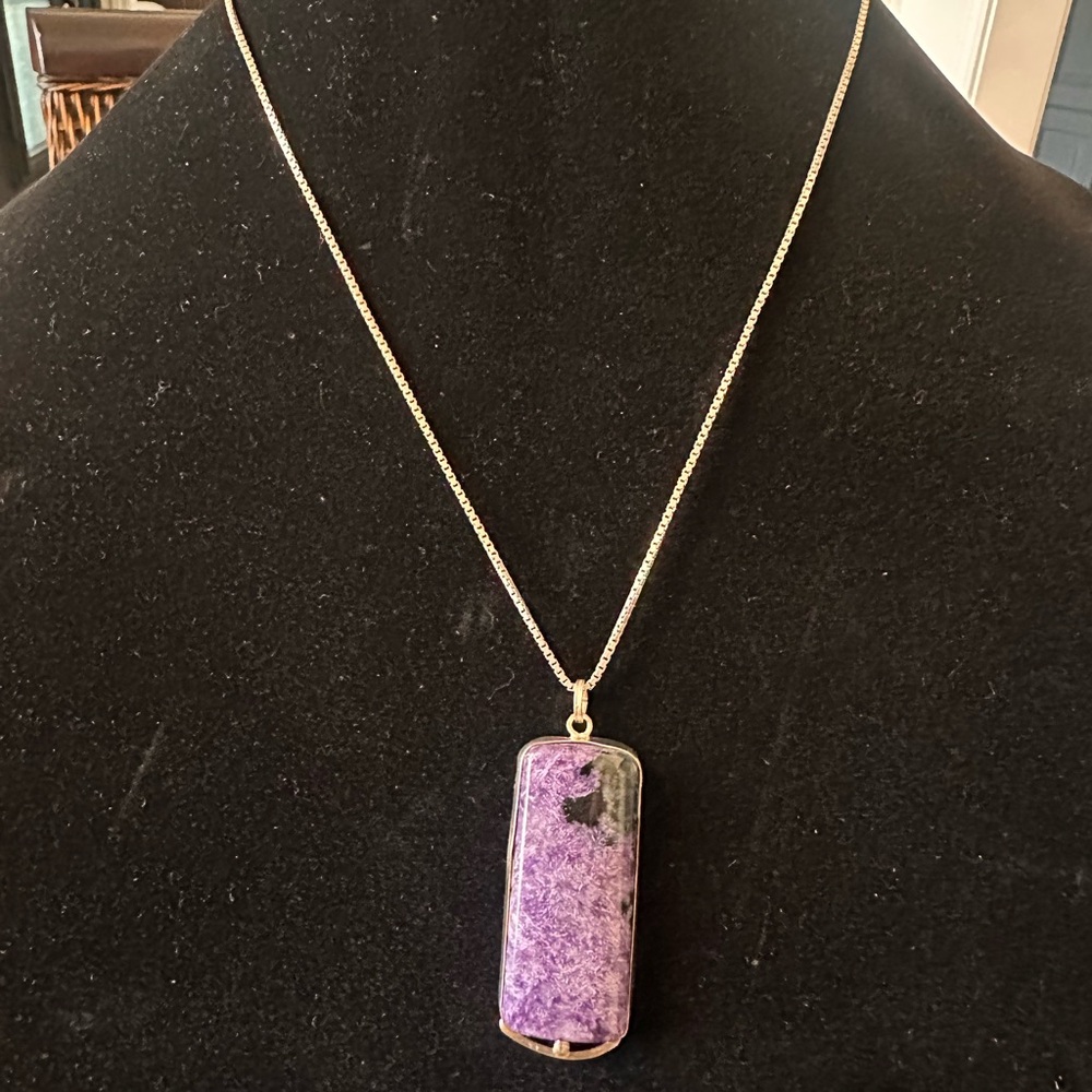 Charoite Purple Stone and Sterling Silver Pendant Necklace